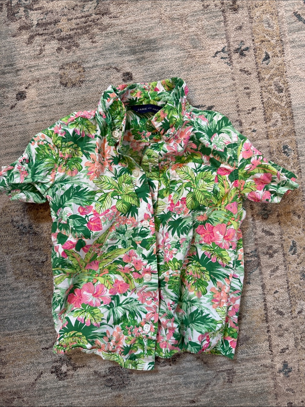 Janie and Jack Kinda Tropical Floral Button-Up Shirt in Green & Pink